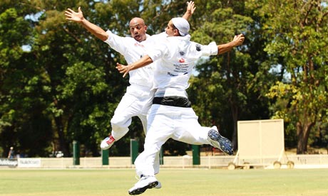 Theo Hayes and Issac Hayes celebrate cricket
