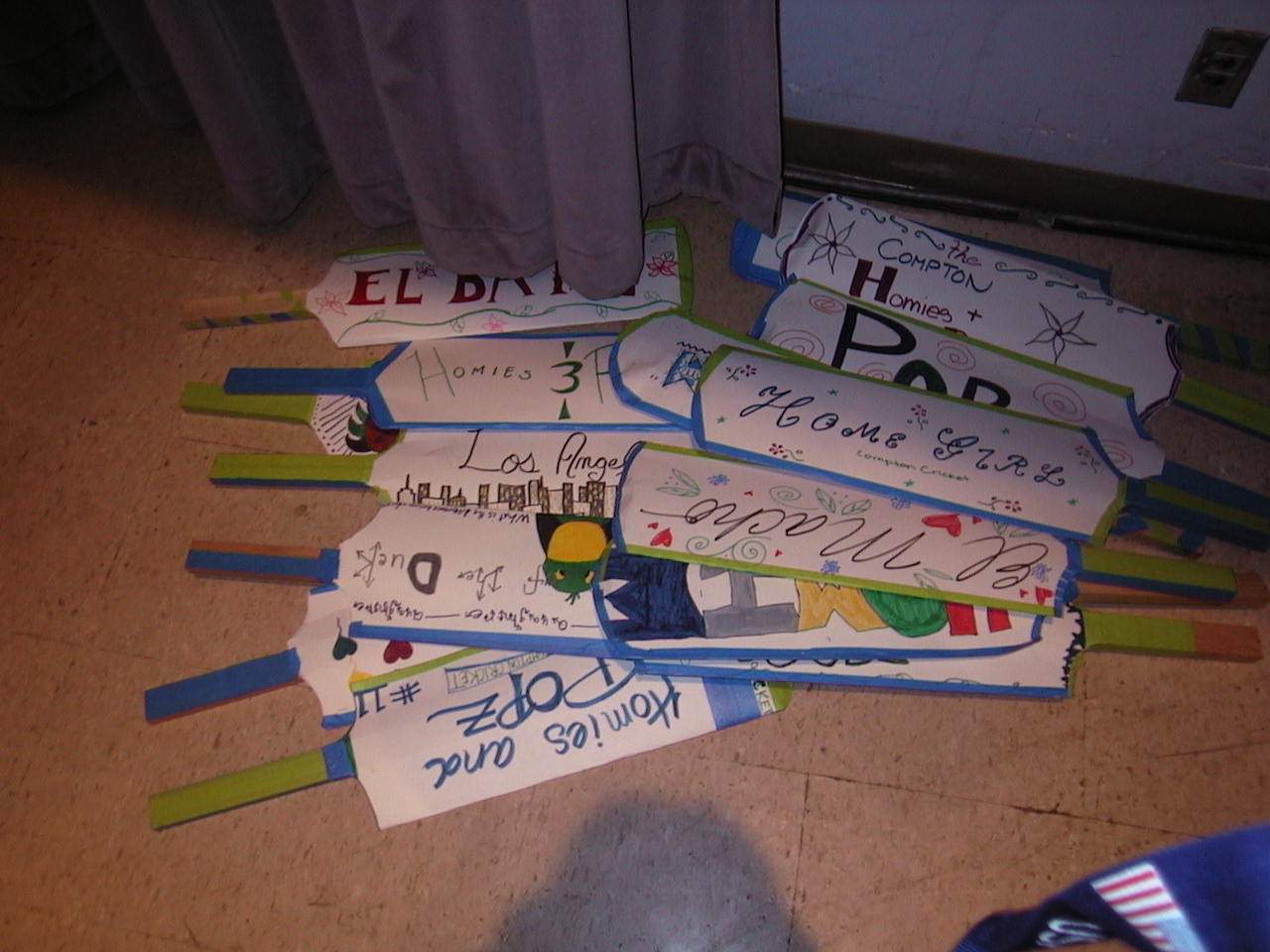 cricket bats made by students as props for Hip Hopera